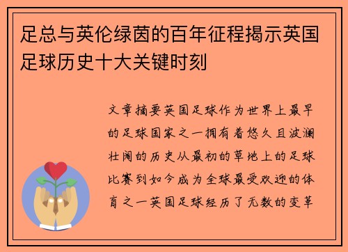 足总与英伦绿茵的百年征程揭示英国足球历史十大关键时刻